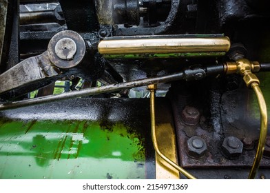 Detail of a steam traction engine's mechanical workings.