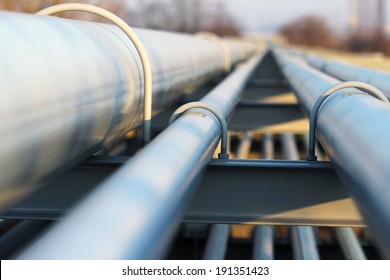 detail of steel light pipeline in oil refinery