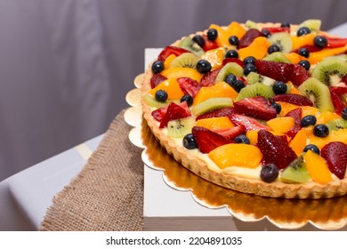 Detail Of Strawberry, Peach, Kiwi And Blueberry Tart