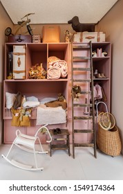 Detail Of Stylish Children Room With Storage Wall