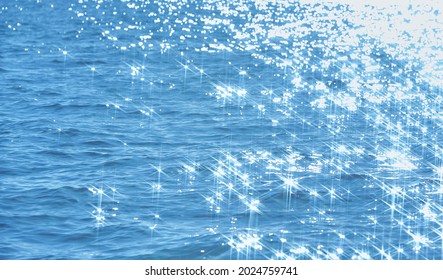 Detail Of A Sunlight Reflecting In Glittering Sea. Sparkler In Water - Background. Sea Water With Sun Glare And Ripple. Powerful And Peaceful Nature Concept.