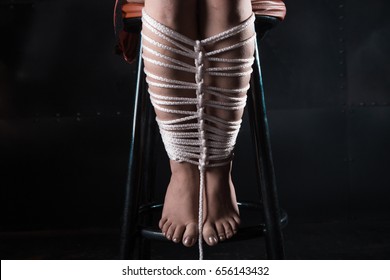 Detail Suspended Bound Feet Submissive Babe Foto De Stock 656143489