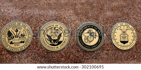 Detail of symbols of USA military army navy airforce marines