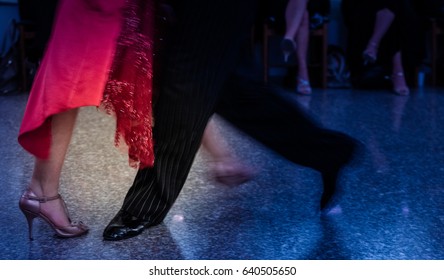 Detail Of Tango Dancers In Milonga Ballroom