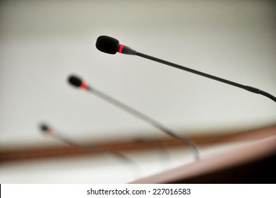 Detail With Three Press Conference Microphones