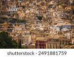 Detail of tightly packed homes in Ragusa Ibla, Sicily, Italy. June 2023