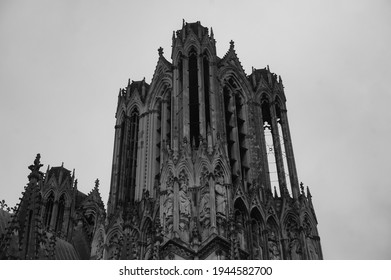 Detail of the top of the Northern, 82-meter high tower of the Cathedral of Notre-Dame de Reims, in the Northeast of France ; this iconic example of High Gothic architecture is a World Heritage Site - Powered by Shutterstock