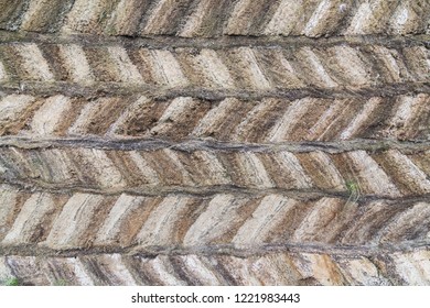 Detail Of Traditional Icelandic Turf Houses In Glaumbaer Folk Heritage Museum, Iceland. Pattern Of Turf Brick Wall.