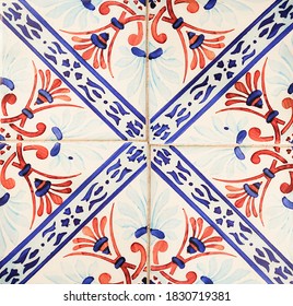 Detail Of The Traditional Tiles From Facade Of Old House. Decorative Tiles.Portuguese Traditional Tiles. Floral Ornament.