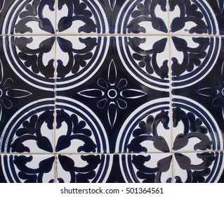 Detail of the traditional tiles from facade of old house. Decorative tiles.Spain traditional tiles. Floral ornament. Majolica, Watercolor. Valencia.