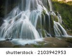detail of the tuffs waterfall at Baumes les Messieurs in the Jura region of France