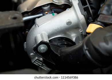 Detail of the turbo of a modern diesel car.