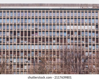 Detail With Very Old Office Building From Communist Era. Worn Out Office Building.