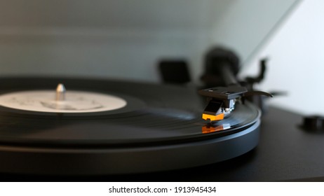 Detail View Of Turntable Stylus Needle On Vinyl Lp