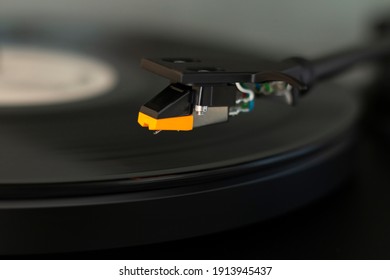 Detail View Of Turntable Stylus Needle On Vinyl Lp