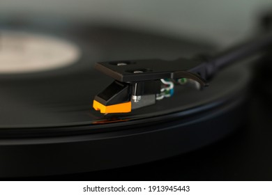 Detail View Of Turntable Stylus Needle On Vinyl Lp