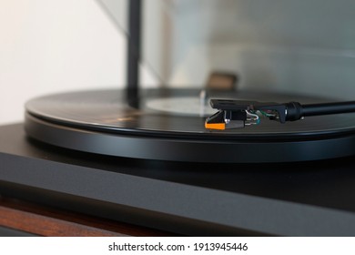 Detail View Of Turntable Stylus Needle On Vinyl Lp