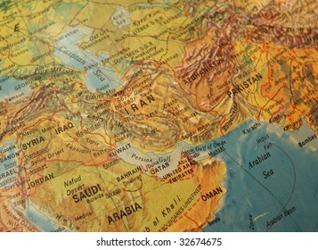 Detail of a vintage map showing the Middle East, including Iran