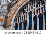 Detail from a window of the dining hall on the Law Quad - the campus of the University of Michigan Law School (Ann Arbor).