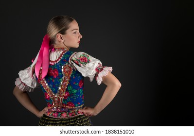 Detail Of Woman Dress. She Is Wearing Traditional Eastern Europe Folk Costumes.