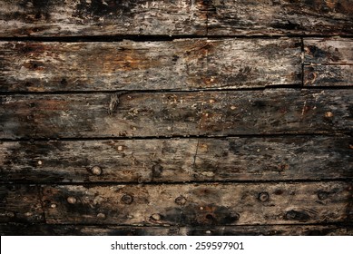 Detail Of Wooden Planks From Old Retro Boat Hull.