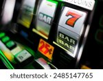 Detailed 4K Ultra HD Image of Casino Slot Machines with Shallow Depth of Field
