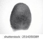 A detailed black ink fingerprint on a clean white background showcasing unique ridge patterns