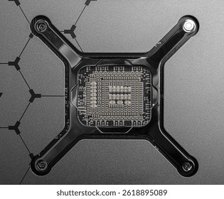 A detailed close-up of a CPU socket on a modern motherboard, showcasing intricate electronic components and the precision engineering of the socket area.