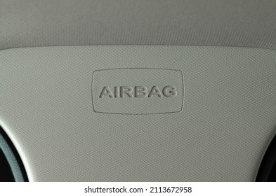 Detailed Closeup Image Of A Dashboard Airbag Zone Work In Interior Of Modern Car. Sign Airbag.