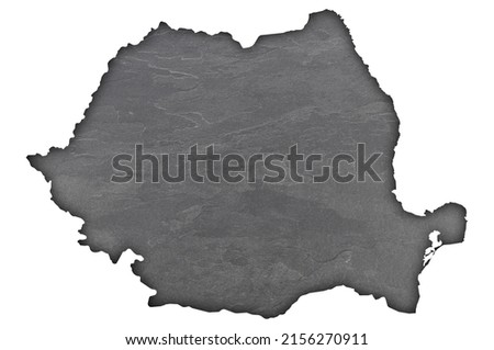 Detailed and colorful image of map of Romania on dark slate