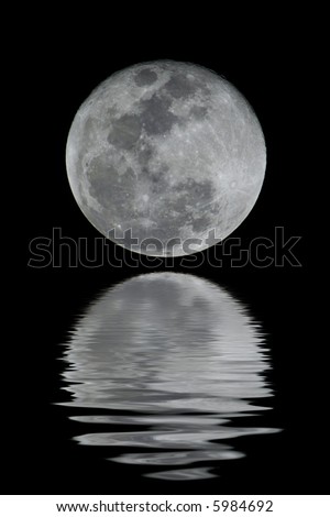 A detailed full moon. You can see all craters and details. (with water reflection)