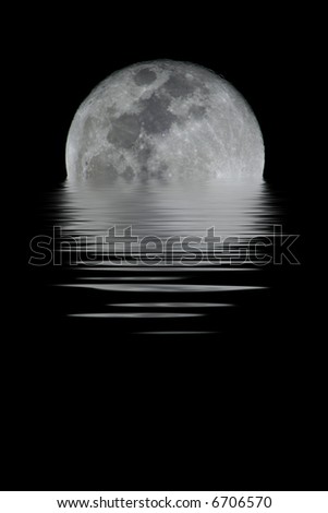 A detailed full moon. You can see all craters and details. (with water reflection)