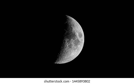 Detailed Half Moon On Black Sky