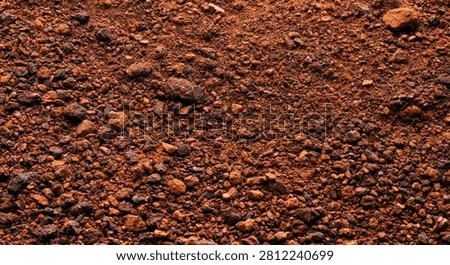 A detailed, high-angle view of the ground, showcasing a natural texture of soil mixed with various sizes of small stones and gravel.