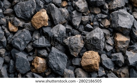 A detailed, high-angle view of a pile of unprocessed iron ore, showcasing its rough texture and natural earthy tones.