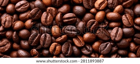 A detailed, high-resolution macro view of numerous dark roasted coffee beans, showcasing their textured surfaces and rich, warm brown colors.