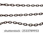 Detailed image of three rusty metal chains, perfect for industrial, nautical, or historical themes.