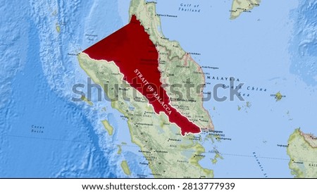 Detailed Map of the Strait of Malacca Between Sumatra and Malay Peninsula