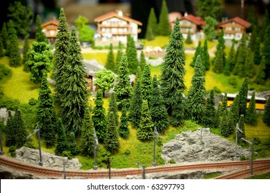 Detailed Miniature Model Railway Alpine Summer Resort