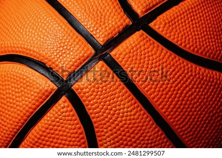 Detailed orange texture of official leather basketball. Streetball and hoops. Professional sports backgrounds