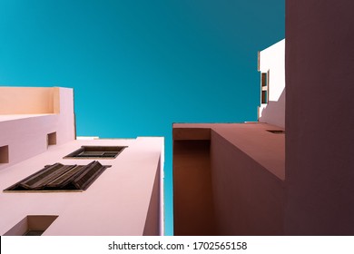 Detailed Pictures Of Exterior Urban Architecture. Minimal Modern Geometric Architecture Shape.Element Of Architecture. Light And Shadow.Geometric Template.