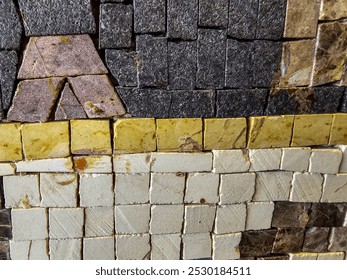 Detailed Roman mosaic displaying intricate architectural designs with arches. This historical artwork captures the elegance and craftsmanship of ancient Roman civilization, emphasizing geometry - Powered by Shutterstock