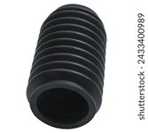 A detailed shot of a black rubber bellows used in automotive tire and wheel systems, made of synthetic rubber. It resembles a cylinder shape on a white background