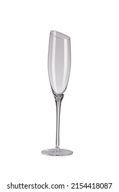 Detailed shot of a tall bevelled champagne glass. The designer transparent stemmed goblet with a bevelled edge is isolated on the white background. - Shutterstock ID 2154418087