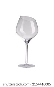 Detailed shot of a wide bevelled wine glass. The designer transparent stemmed goblet with a bevelled edge is isolated on the white background. - Shutterstock ID 2154418085