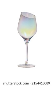 Detailed shot of a wide bevelled wine glass with a gradient toning. The designer transparent stemmed goblet with a bevelled edge is isolated on the white background. - Shutterstock ID 2154418089