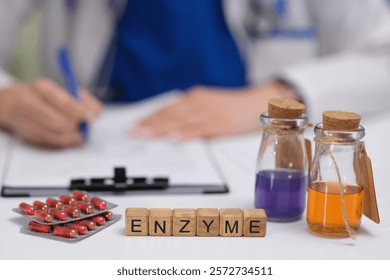 A detailed study setup that includes enzyme analysis, various medications, and a qualified medical professional