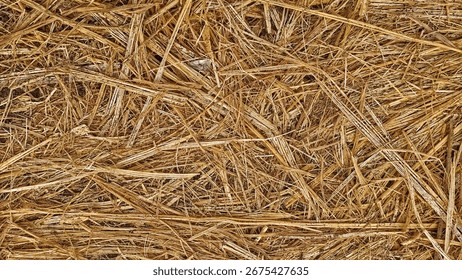 Detailed texture of dry hay, ideal for livestock feed, agriculture use, or eco-friendly natural design.