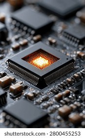 Detailed view of a central processing unit with intricate circuitry and illuminated components, showcasing advanced technology