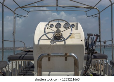 Detailed view of control panel on private boat, Angola